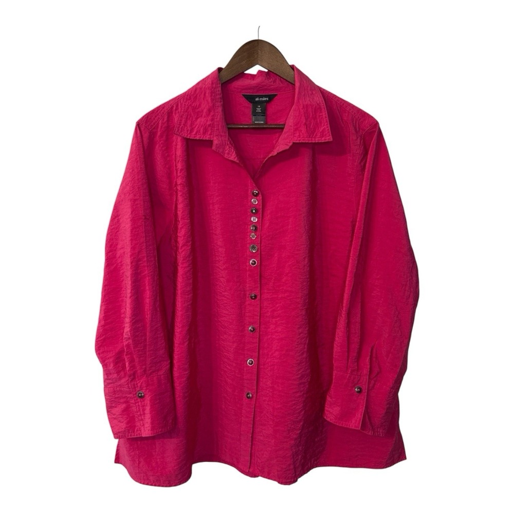 Ali Miles button up shirt women's 1X pink polyester nylon artsy boho elevated
